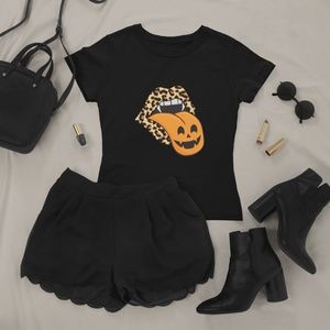 Vampire Halloween Pumpkin Tongue Womens T-Shirt